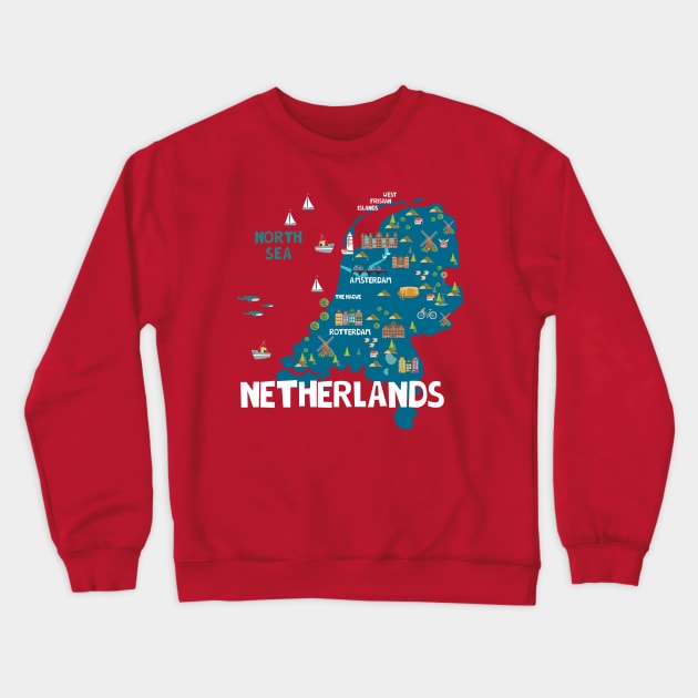 Netherlands Illustrated Map Crewneck Sweatshirt by JunkyDotCom